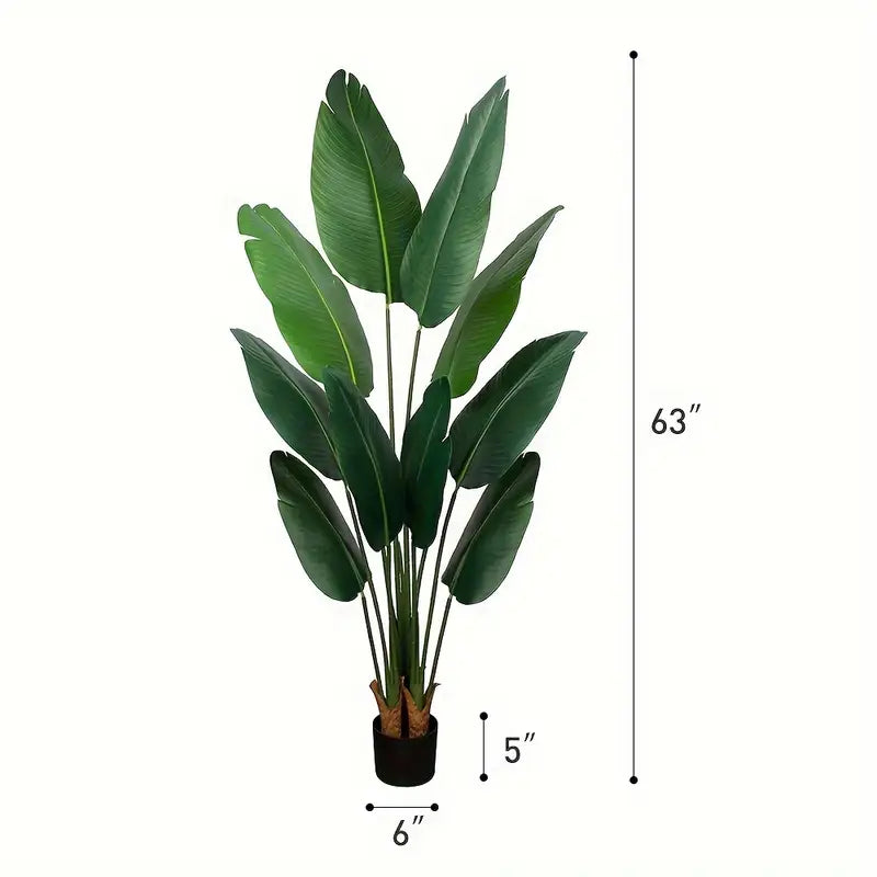 Realistic Faux Bird of Paradise Plant with Soft-Touch Green Leaves