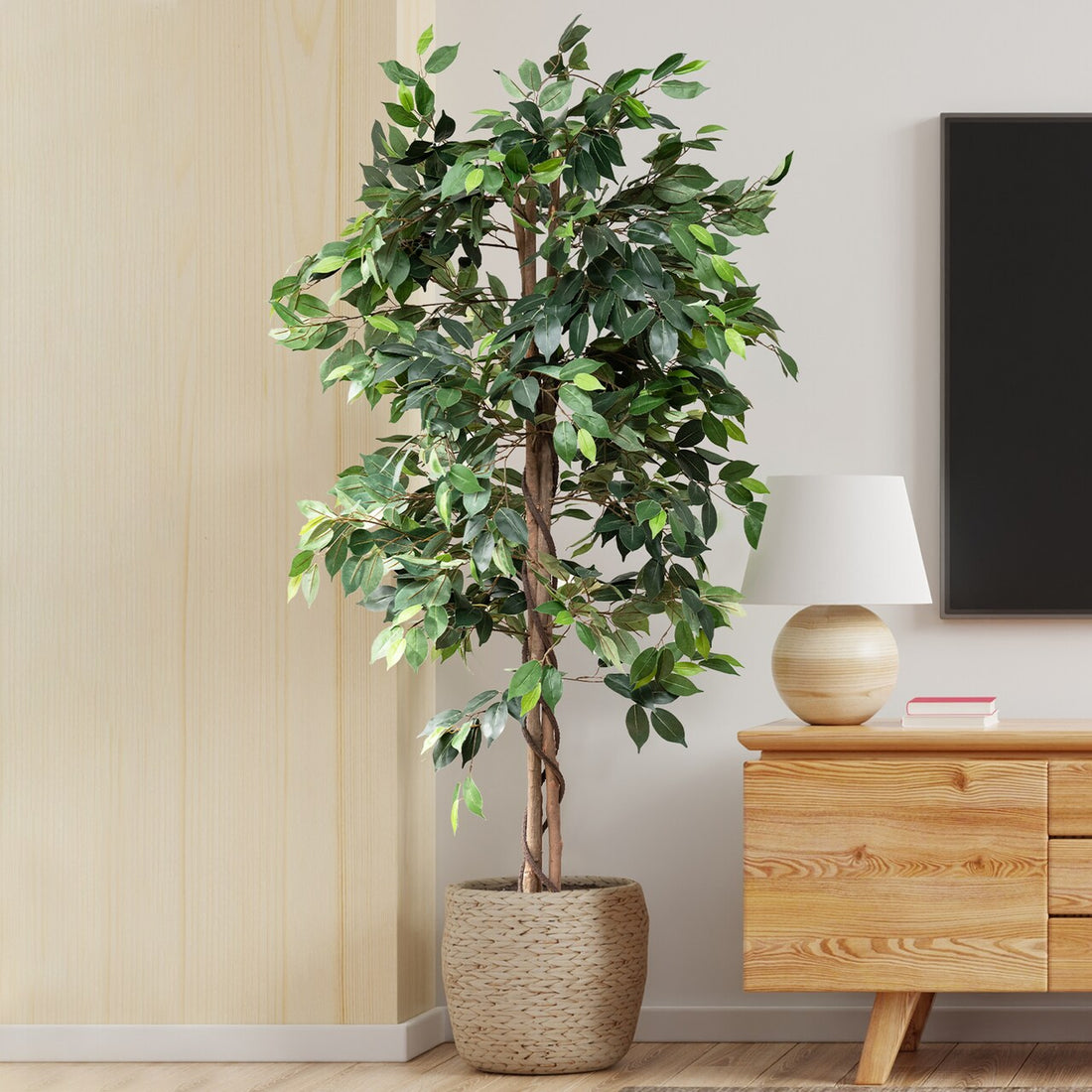 6 Ft Artificial Ficus Tree with Natural Trunk